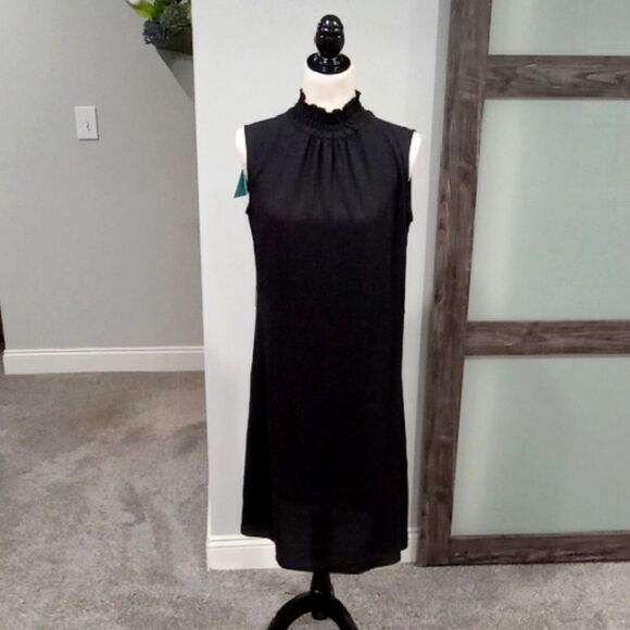 Ming Wang Crepe De Chine Woven Ruffle Mock Neck Sleeveless Dress Size S NWT - Picture 1 of 4
